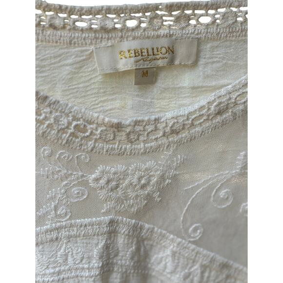 Cottagecore Embroidered Cream Blouse – Boho Whimsical Lace Peasant Top Romantic - Picture 4 of 8